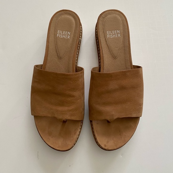 Eileen Fisher women's thong leather platform wedge sandal tan size 6 - Picture 5 of 12